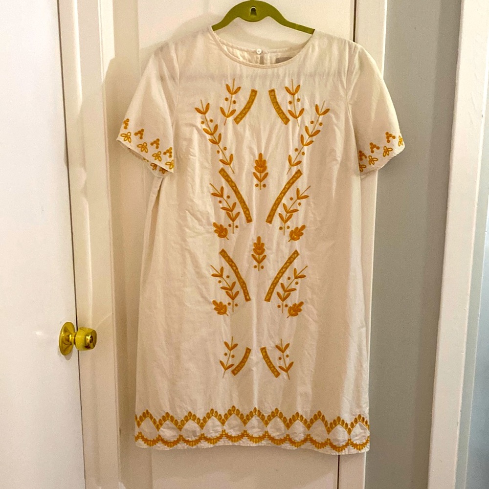 Loft Cream/gold embroidered dress